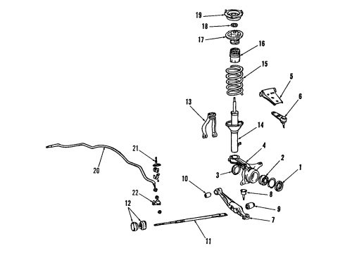 1987 Honda Prelude Front Suspension Components, Lower Control Arm, Upper Control Arm, Stabilizer Bar Driveshaft Assembly, Driver Side Diagram for 44306-SF0-671
