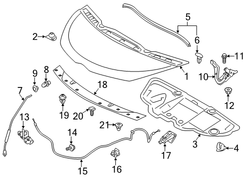 2014 Scion iQ Hood & Components, Exterior Trim Release Cable Clip Diagram for 53614-12040