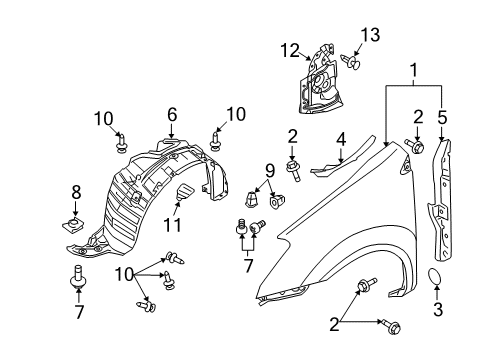 2008 Nissan Rogue Fender & Components Protector-Front Fender, RH Diagram for 63842-JM00A