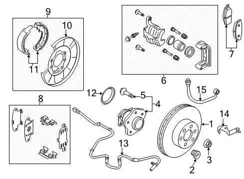 2021 Nissan Murano Parking Brake Rear Brake Plate Assembly, Left Diagram for 44030-3JA0C