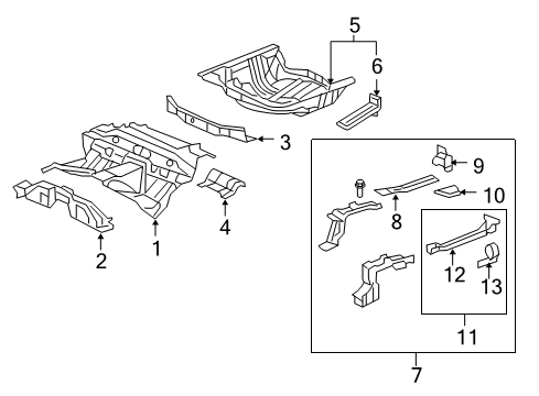2007 Acura RL Rear Body - Floor & Rails Bracket, Left Rear Bumper Beam Diagram for 65669-SJA-A00ZZ