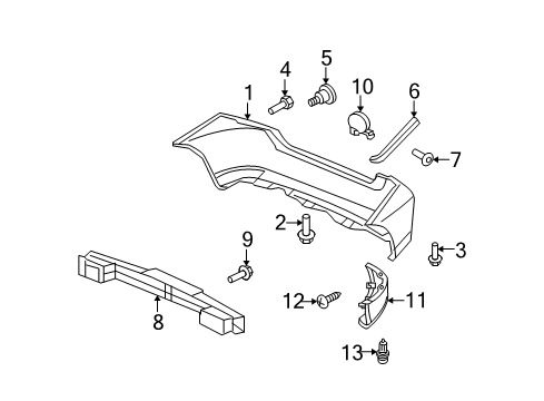 2012 Honda Fit Rear Bumper Spacer, L. RR. Bumper Side Diagram for 71598-TF0-003