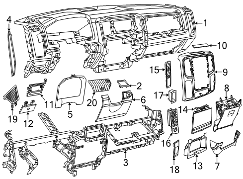 2013 Ram 3500 Instrument Panel BOX/BIN-Instrument Panel Diagram for 1WP32DX9AA