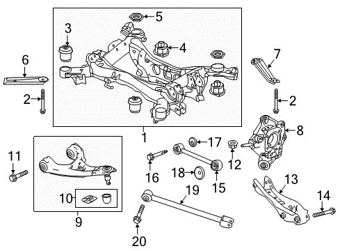 2016 Honda Pilot Rear Suspension Components, Lower Control Arm, Upper Control Arm, Stabilizer Bar Knuckle, Left Rear Diagram for 52215-TZ5-A00
