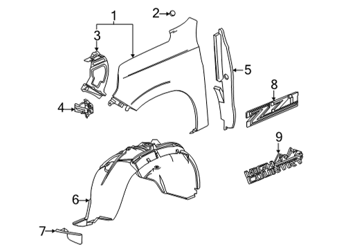 2022 Chevrolet Suburban Fender & Components Fender Liner Diagram for 84856823