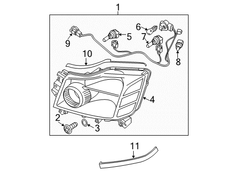 2004 Nissan Pathfinder Armada Headlamps Passenger Side Headlight Assembly Diagram for 26010-7S026