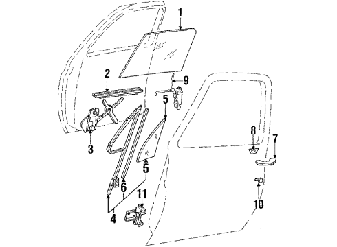 1991 GMC V2500 Suburban Front Door - Glass & Hardware Sash Channel Seal Diagram for 14027776