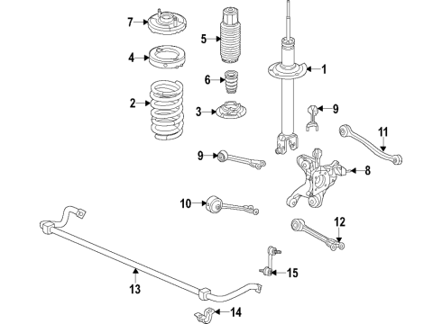 2018 Honda Clarity Rear Suspension Components, Lower Control Arm, Upper Control Arm, Stabilizer Bar Sub-Frame, Rear Diagram for 50300-TRW-A02