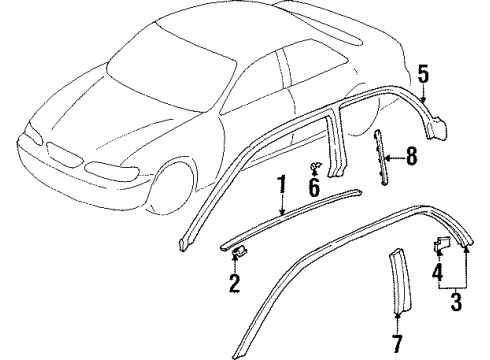 1996 Acura TL Exterior Trim - Roof Clip, Roof Molding Diagram for 90666-SS0-003