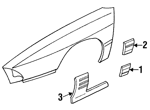 1992 Pontiac Bonneville Exterior Trim - Fender Molding Kit, Front Fender Lower Rear Diagram for 88891112