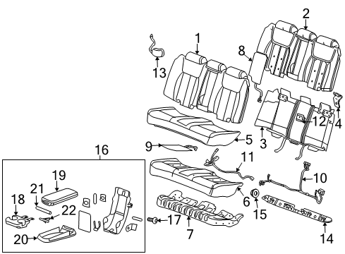 2008 Cadillac DTS Rear Seat Components Cushion Cover Diagram for 15216598