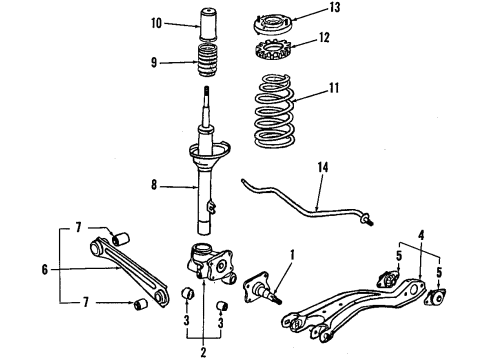 1985 Honda Accord Rear Suspension Components, Lower Control Arm, Upper Control Arm, Stabilizer Bar Carrier, L. RR. Hub Diagram for 52215-SA5-670