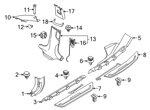 2018 BMW 640i xDrive Gran Turismo Interior Trim - Pillars, Rocker & Floor LEFT COLUMN A COVER Diagram for 51438073699