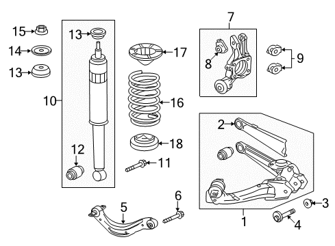 2019 Acura ILX Rear Suspension Components, Upper Control Arm, Stabilizer Bar Protector, Right Rear Arm (Lower) Diagram for 52352-TX6-A01
