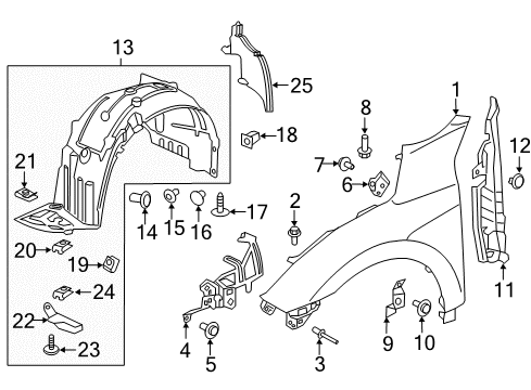 2020 Honda Civic Fender & Components Fender, Right Front (Inner) Diagram for 74101-TBF-A00