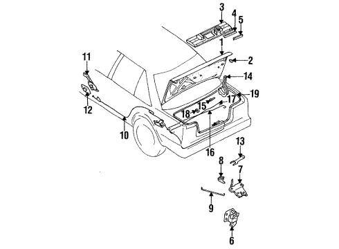 1989 Nissan Stanza Trunk Lid & Components, Exterior Trim Handle Trunk Lid Diagram for 84640-13E00