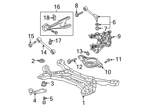 2006 Honda Odyssey Rear Suspension Components, Lower Control Arm, Upper Control Arm Bracket, L. RR. Brake Hose Diagram for 46439-SHJ-A00