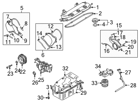 2006 Mitsubishi Montero Engine Parts, Mounts, Cylinder Head & Valves, Camshaft & Timing, Oil Cooler, Oil Pan, Oil Pump, Crankshaft & Bearings, Pistons, Rings & Bearings Gasket Diagram for MF660035