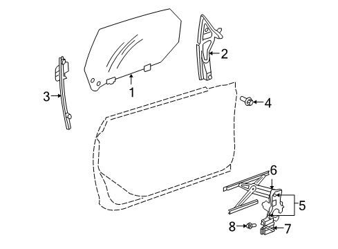 2007 Chrysler PT Cruiser Front Door - Glass & Hardware Rail-Door Glass Diagram for 5067403AD