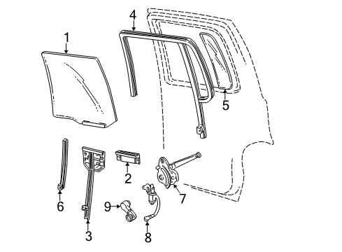 2002 Ford Explorer Sport Trac Rear Door - Glass & Hardware Regulator Diagram for 3L2Z-7827009-AA