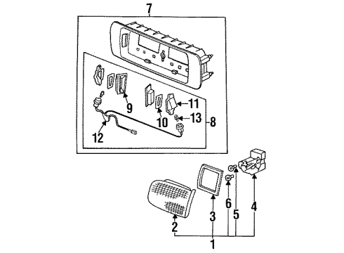 1994 Honda Civic Rear Combination Lamps, License Lamps Light Assy., R. Lid Diagram for 34150-SR8-A01