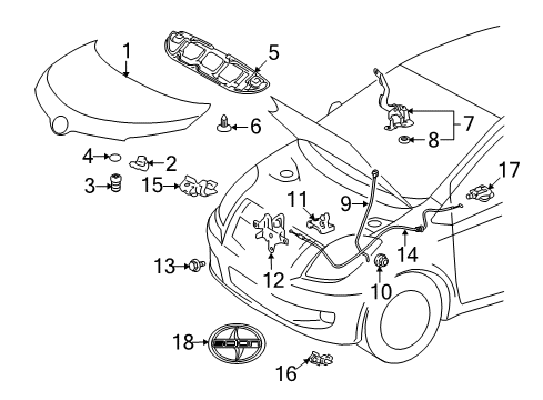 2012 Scion xD Hood & Components, Exterior Trim Release Cable Clamp Diagram for 53614-52020