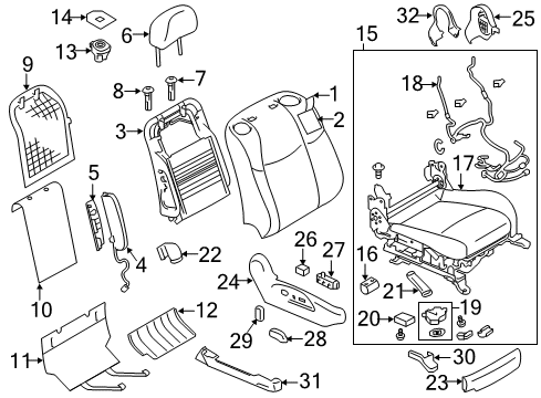 2019 Infiniti Q70 Passenger Seat Components Cushion & Adjuster Assy-Front, RH Diagram for 873A2-3GN5B