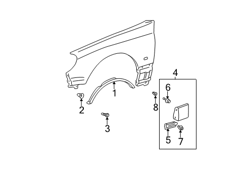 2000 Lexus GS300 Exterior Trim - Fender Clip, Outside Moulding, NO.1 Diagram for 75395-30290