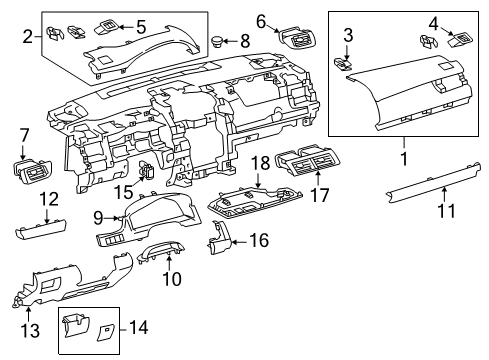 2013 Toyota Camry Cluster & Switches, Instrument Panel Upper Trim Panel Diagram for 55011-06010-C0