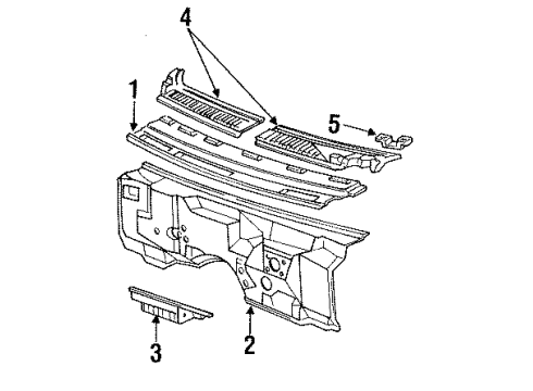 1994 Chevrolet Caprice Cowl INSULATOR, Shroud and Dash and Vent Duct Panel Diagram for 10258788