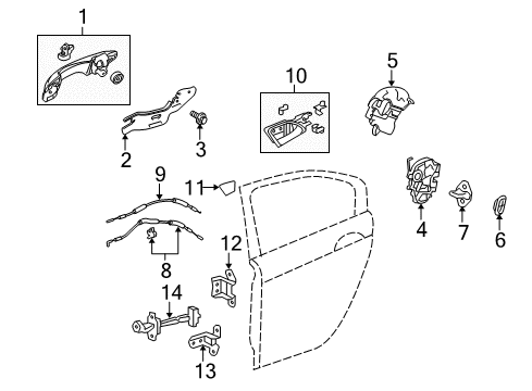 2012 Honda Crosstour Rear Door Handle Assembly, Left Front Door (Outer) (Opal Sage Metallic) Diagram for 72180-TY4-A51ZF