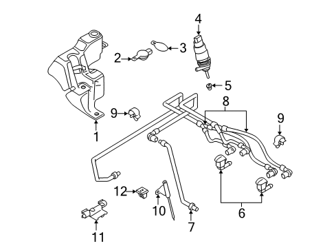 2001 BMW 530i Wiper & Washer Components Intensive Cleaning System Hose Diagram for 61608364209