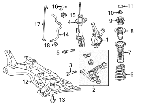 2017 Toyota Prius C Front Suspension Components, Lower Control Arm, Stabilizer Bar Strut Diagram for 48520-52C80