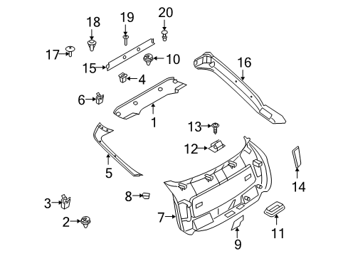 2011 BMW X6 Interior Trim - Lift Gate Upper Trunk Lid Trim Panel Diagram for 51497043354