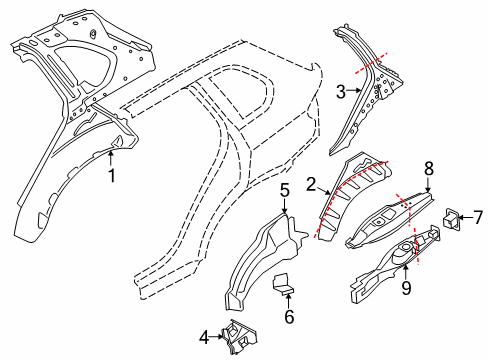 2015 BMW X5 Inner Structure - Quarter Panel Rear Left Wheelhouse Diagram for 41117174285