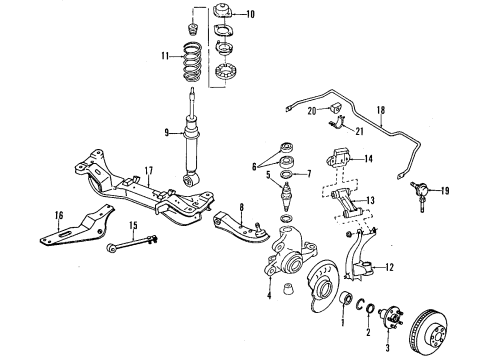 1995 Infiniti Q45 Front Suspension Components, Lower Control Arm, Upper Control Arm, Ride Control, Stabilizer Bar ABORB Shock Diagram for K6110-61U1D