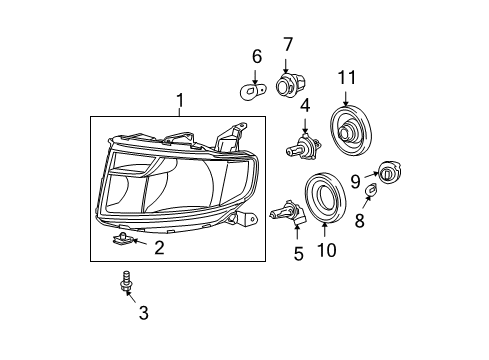 2010 Honda Element Bulbs Headlight Unit, Driver Side Diagram for 33151-SCV-A40