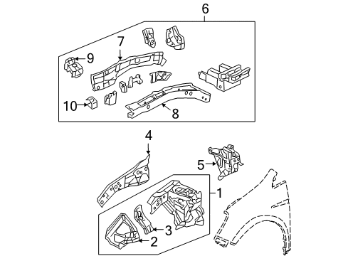 2005 Honda Odyssey Structural Components & Rails Gusset, L. FR. Wheelhouse (A) Diagram for 60757-SHJ-A00ZZ