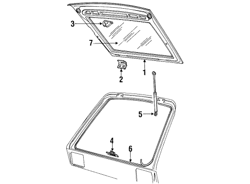 1986 Dodge Omni Lift Gate & Hardware, Glass Liftgate Support Prop Gas Diagram for G0004618