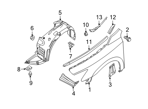 2012 Nissan Maxima Fender & Components PROTCT Front Fender R Diagram for 63842-ZX70A