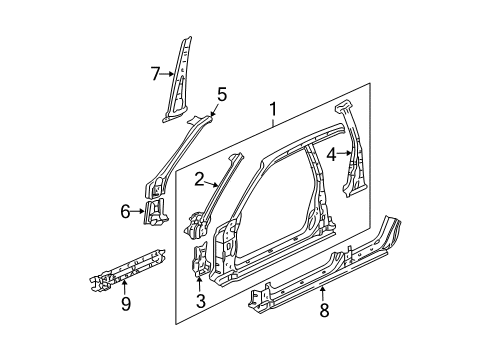 2003 Acura MDX Hinge Pillar, Rocker Panel, Uniside Reinforcement, R. FR. (Lower) (Inner) Diagram for 64150-S3V-A00ZZ