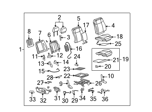 2010 Hummer H3T Passenger Seat Components Lumbar Switch Diagram for 25810336