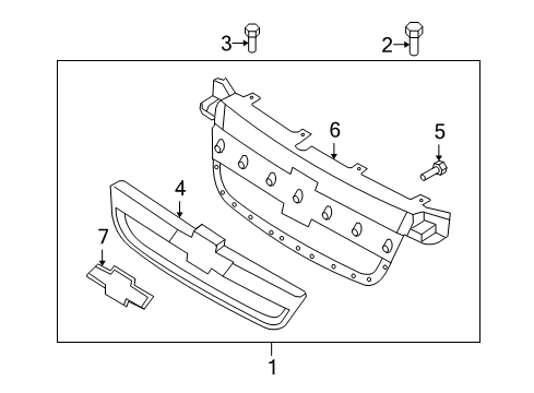 2010 Chevrolet Aveo Grille & Components Housing, Radiator Grille Diagram for 96648621