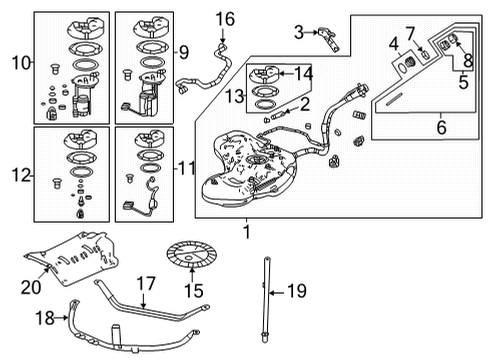 2022 Acura MDX Fuel System Components Set, Meter Complete Diagram for 17047-TYA-A02