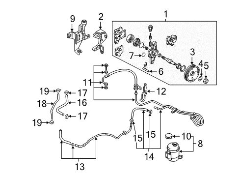 2003 Hyundai Elantra P/S Pump & Hoses, Steering Gear & Linkage Hose-Return Diagram for 57535-2D000