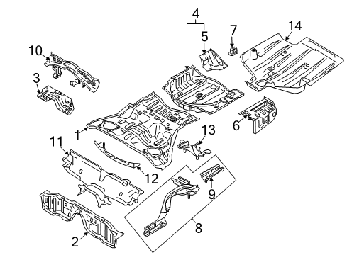 2013 Infiniti G37 Rear Body - Floor & Rails Floor-Rear, Rear Side LH Diagram for 74531-JK000