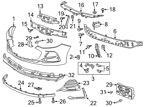 2019 Chevrolet Cruze Front Bumper Trim Bezel Diagram for 42550370