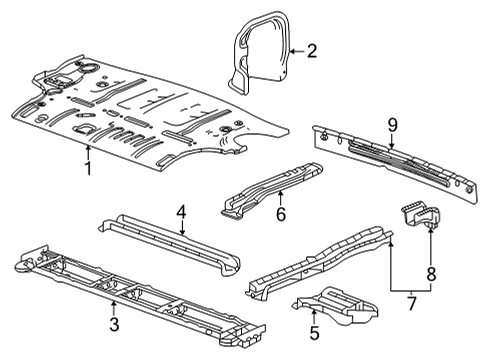 2021 Cadillac Escalade ESV Rear Floor & Rails Filler Panel Diagram for 84258185