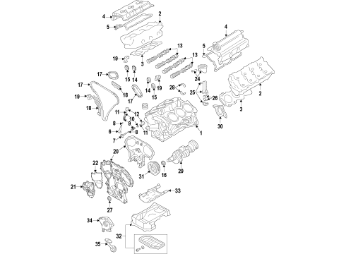 2008 Infiniti G37 Engine Parts, Mounts, Cylinder Head & Valves, Camshaft & Timing, Variable Valve Timing, Oil Cooler, Oil Pan, Oil Pump, Crankshaft & Bearings, Pistons, Rings & Bearings Piston W/PIN Diagram for A2010-EY02A