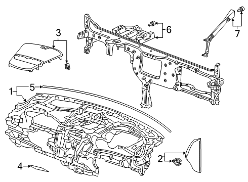 2022 Acura RDX Cluster & Switches, Instrument Panel Beam Complete Diagram for 61300-TJB-A00